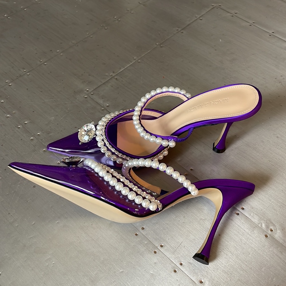 Mach & Mach purple pvc diamond of Elizabeth mules heels 100mm sz 38.5 pearl - Picture 4 of 9